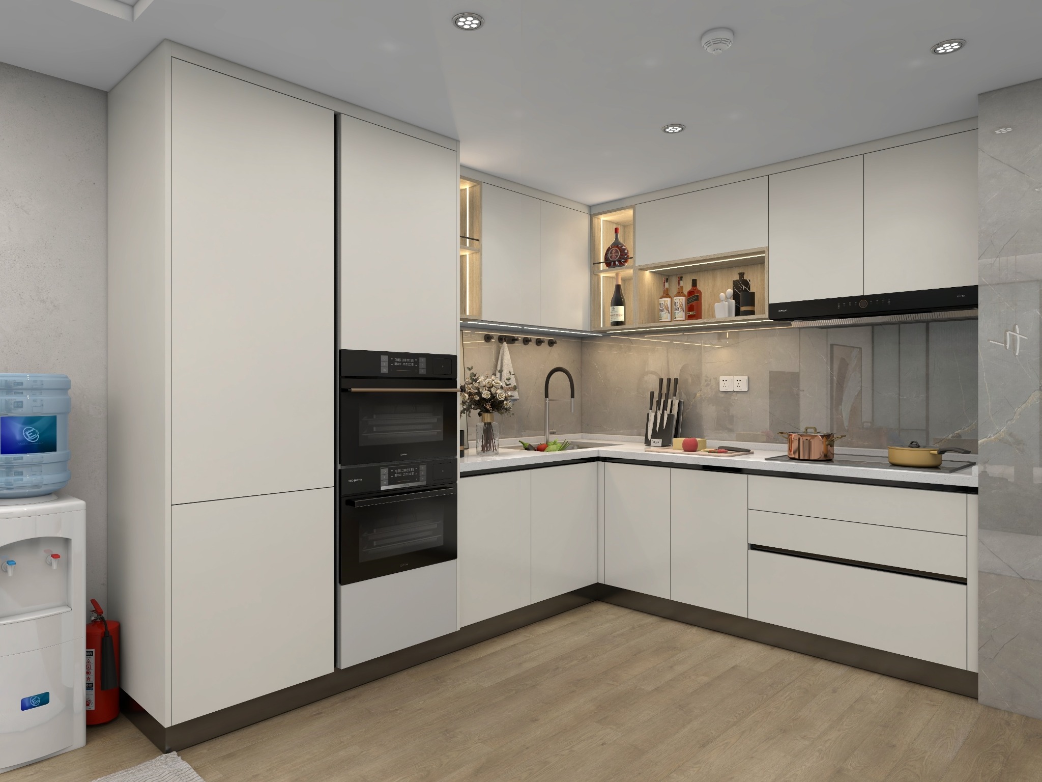 Kitchen, L-shape layout